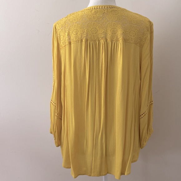 John Paul Richard womens crochet lace mustard yellow boho 3/4 sleeve top size - Picture 8 of 15